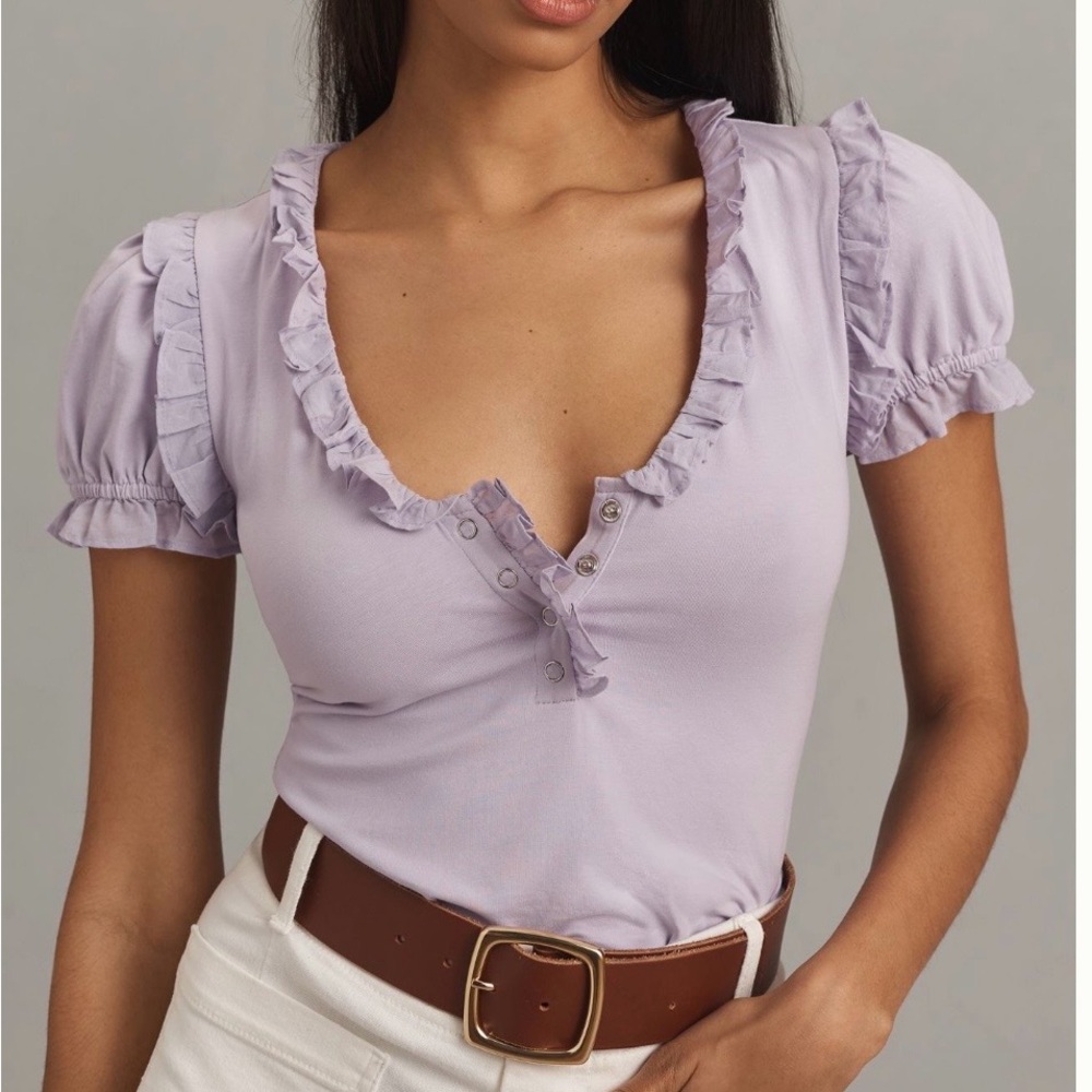 Maeve by Anthropologie Ruffle Henley Tee